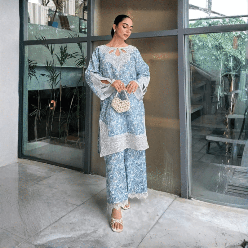 Mohagni Blue Digital Printed Lawn Suit – 2 Piece Stitched Set - Image 2