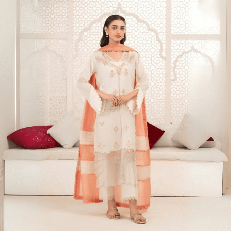 Zarqun Nissa Luxury Lawn-Model: 2535-A Ivory Kurta Set – 3 Piece Stitched Lawn Outfit - Image 2